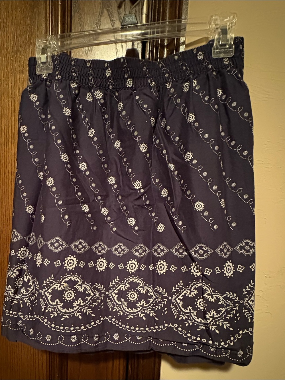 Navy Blue Bandana  Patterned Elastic Waist Skirt